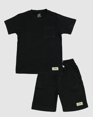 Regular Fit Black Co-Ord Set – Cotton Lycra T-Shirt & Shorts