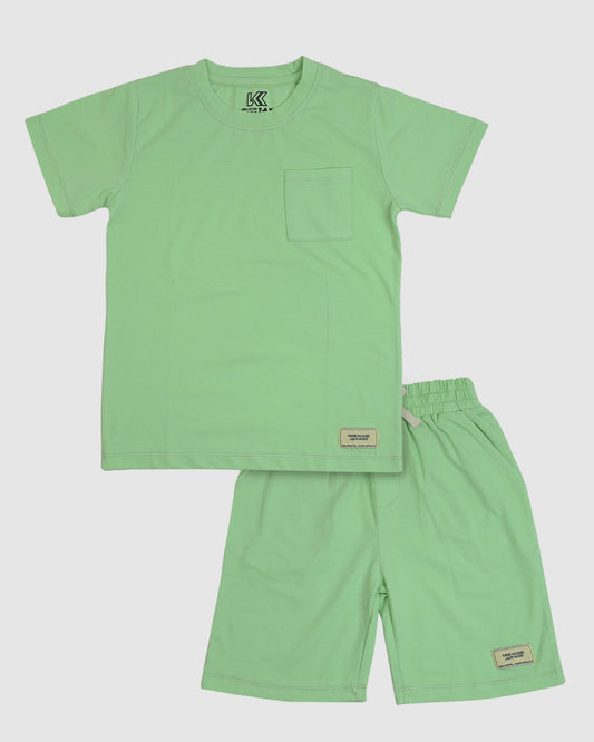 Regular Fit Neon Green Co-Ord Set – Cotton Lycra T-Shirt & Shorts