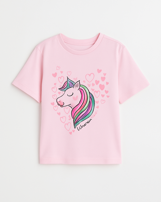 Girls Light Pink Magical Unicorn Printed T-Shirt – 100% Cottom