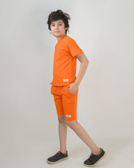Orange T-Shirt & Short Set - Oversized - Cotton Lycra