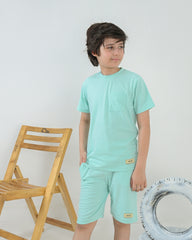 Regular Fit Sea Green Co-Ord Set – Cotton Lycra T-Shirt & Shorts