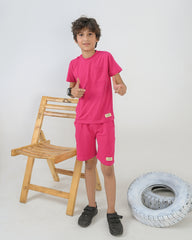 Regular Fit Hot Pink Co-Ord Set – Cotton Lycra T-Shirt & Shorts
