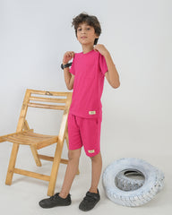 Regular Fit Hot Pink Co-Ord Set – Cotton Lycra T-Shirt & Shorts
