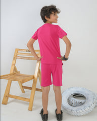 Regular Fit Hot Pink Co-Ord Set – Cotton Lycra T-Shirt & Shorts