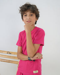 Regular Fit Hot Pink Co-Ord Set – Cotton Lycra T-Shirt & Shorts