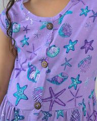 Lavender Sea Print Frock – Button Front Cotton Jersey