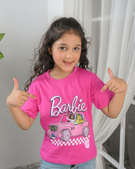 Girls Road Trip Vibes Graphic Print Boxy T-Shirt – Pink Short Sleeve