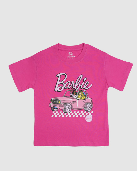 Girls Road Trip Vibes Graphic Print Boxy T-Shirt – Pink Short Sleeve