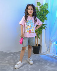 Girls Action Hero Hedgehog T-Shirt – Light Pink Boxy Graphic Tee