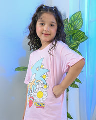 Girls Action Hero Hedgehog T-Shirt – Light Pink Boxy Graphic Tee