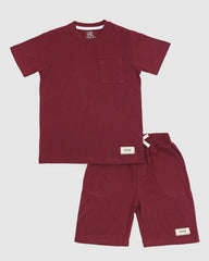 Regular Fit Maroon Co-Ord Set – Cotton Lycra T-Shirt & Shorts