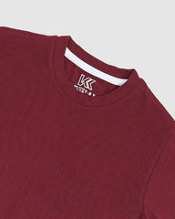 Maroon T-Shirt & Short Set - Oversized - Cotton Lycra