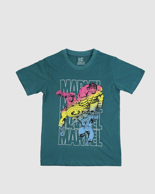 Teal Printed T-Shirt for Kids - Vintage Style