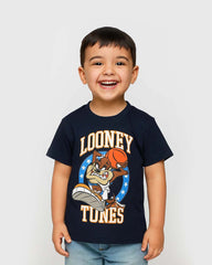 Kid's Navy Wild Cartoon Basketball Printed T-shirt
