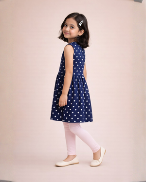 Blue with White Polka Dots Frock & Legging Set