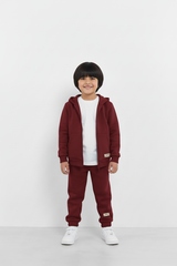 Burgundy Zipper Hoodie and Trouser Set