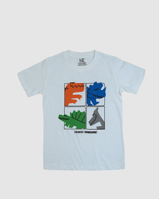 Dino Kid's Printed White T-shirt