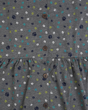 Grey Paw Print Frock & Legging Set