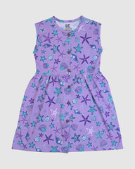 Lavender Sea Print Frock – Button Front Cotton Jersey