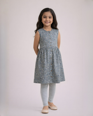 Grey Paw Print Frock & Legging Set