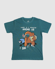 Kid's Teal Printed T-Shirt - Space Adventure: Who’s the Impostor?