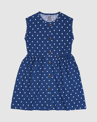 Blue with White Polka Dots Frock - Cotton Jersey