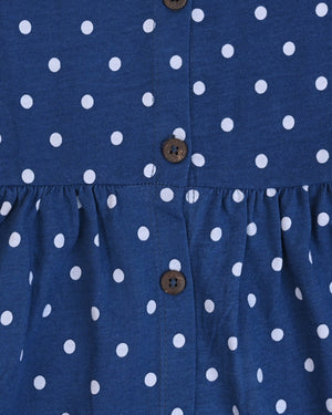 Blue with White Polka Dots Frock & Legging Set