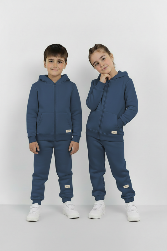 Vintage Blue Zipper Hoodie and Trouser Set