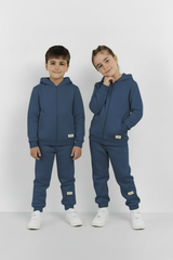 Vintage Blue Zipper Hoodie and Trouser Set