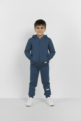 Vintage Blue Zipper Hoodie and Trouser Set