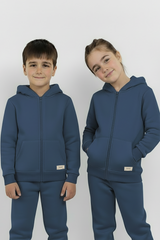 Vintage Blue Zipper Hoodie and Trouser Set