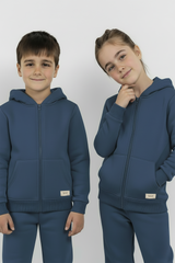 Vintage Blue Zipper Hoodie and Trouser Set