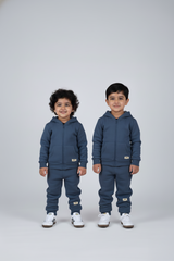 Vintage Blue Zipper Hoodie and Trouser Set