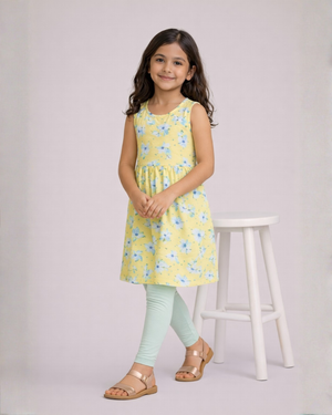 Yellow Floral Frock & Legging Set
