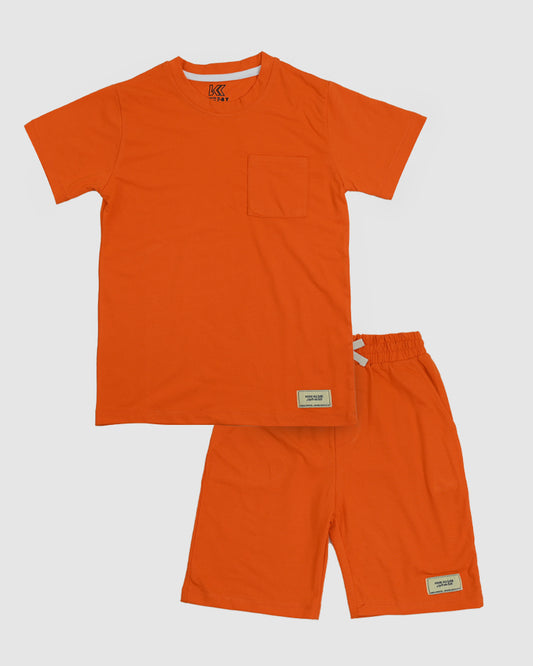 Regular Fit Orange Co-Ord Set – Cotton Lycra T-Shirt & Shorts