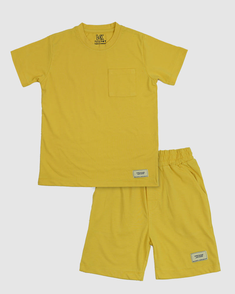 Regular Fit Yellow Co-Ord Set – Cotton Lycra T-Shirt & Shorts