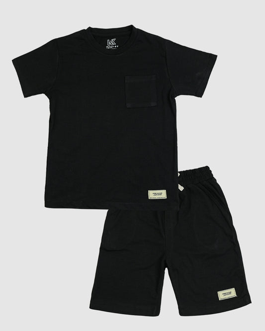 Regular Fit Black Co-Ord Set – Cotton Lycra T-Shirt & Shorts