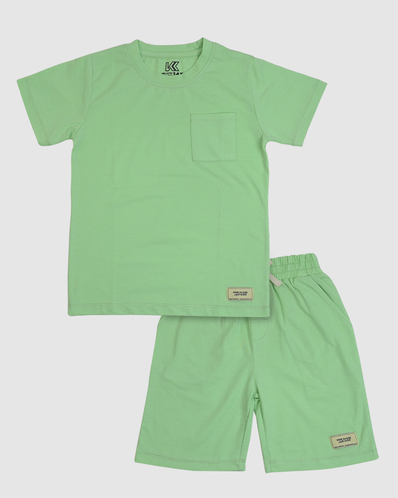 Regular Fit Neon Green Co-Ord Set – Cotton Lycra T-Shirt & Shorts