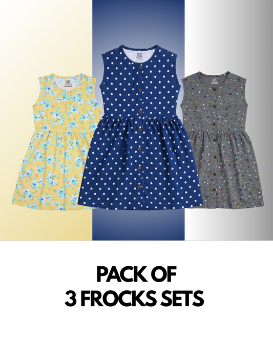 3pcs of Floral Frock Set - Yellow / Gray / Navy