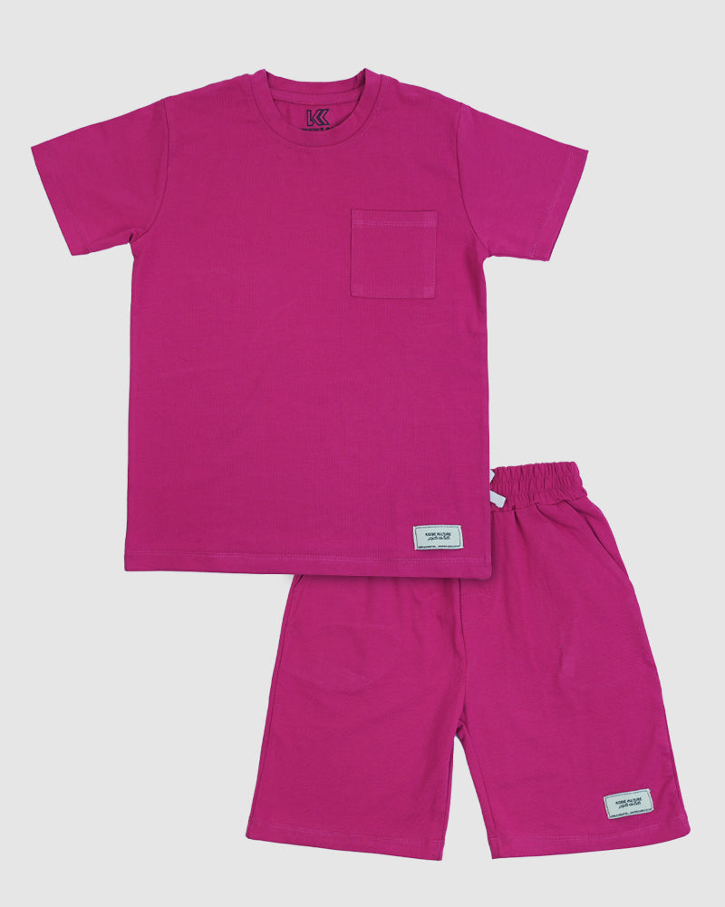 Regular Fit Hot Pink Co-Ord Set – Cotton Lycra T-Shirt & Shorts