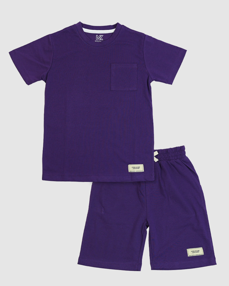 Regular Fit Dark Purple Co-Ord Set – Cotton Lycra T-Shirt & Shorts