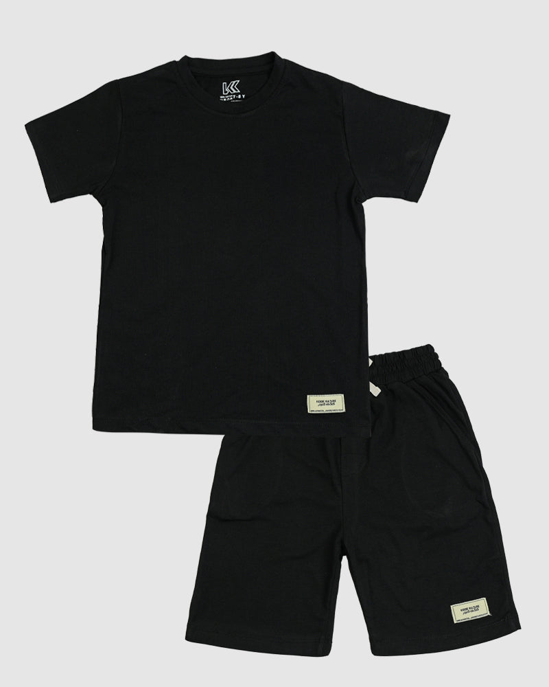 Black T-Shirt & Short Set - Oversized - Cotton Lycra