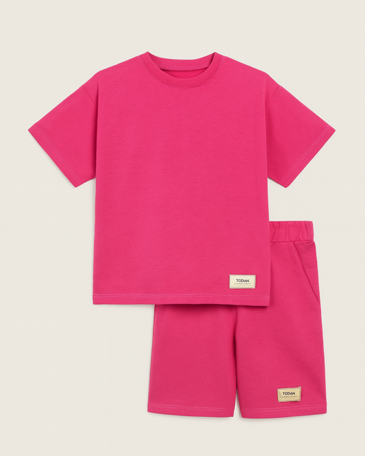 Hot Pink T-Shirt & Short Set - Oversized - Cotton Lycra