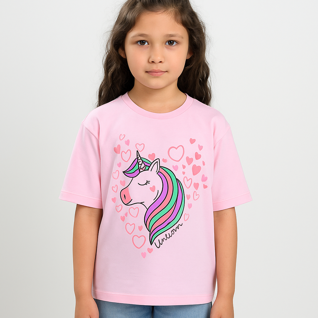 Girls Light Pink Magical Unicorn Printed T-Shirt – 100% Cottom