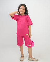 Hot Pink T-Shirt & Short Set - Oversized - Cotton Lycra