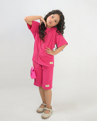 Hot Pink T-Shirt & Short Set - Oversized - Cotton Lycra