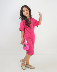 Hot Pink T-Shirt & Short Set - Oversized - Cotton Lycra