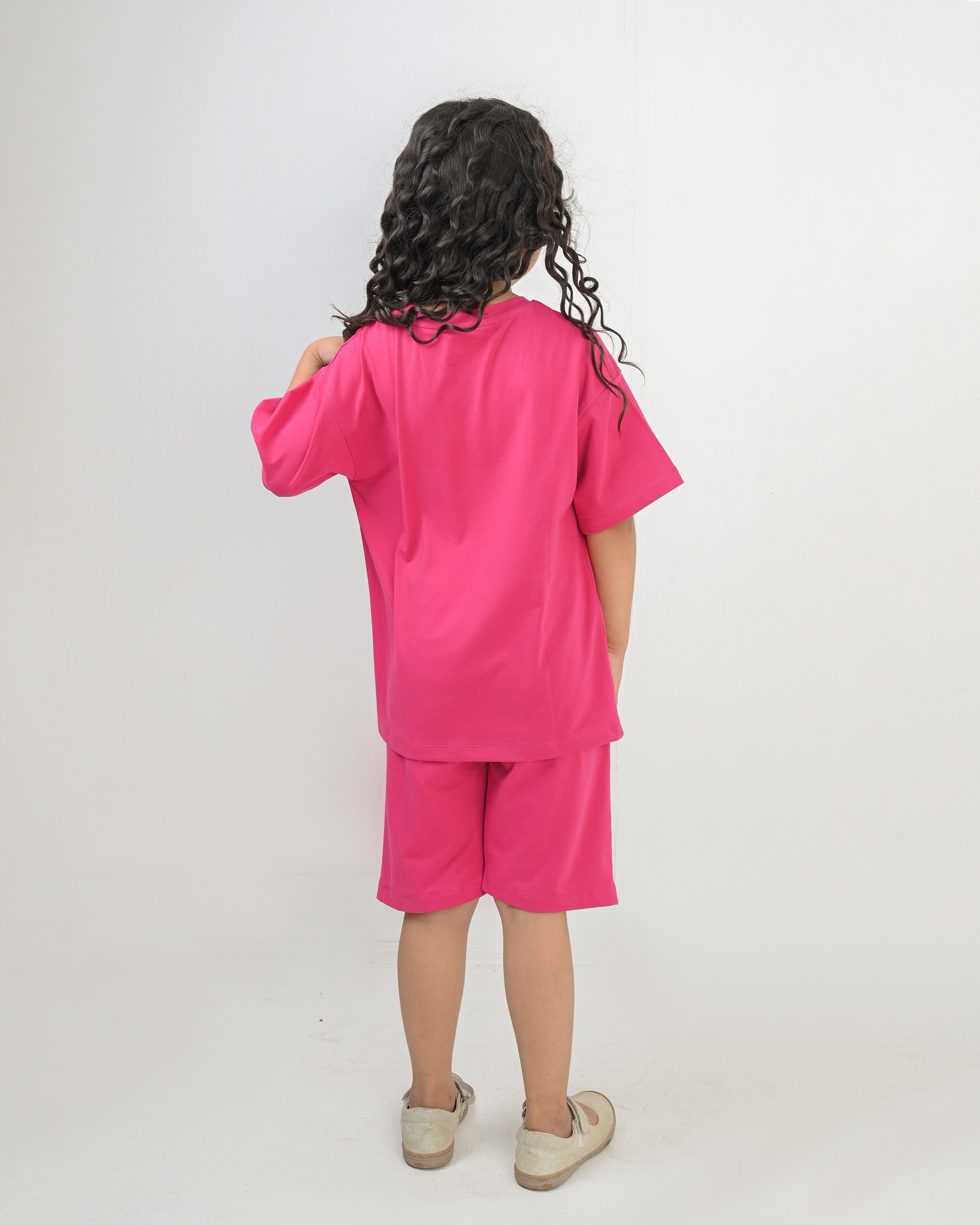 Hot Pink T-Shirt & Short Set - Oversized - Cotton Lycra