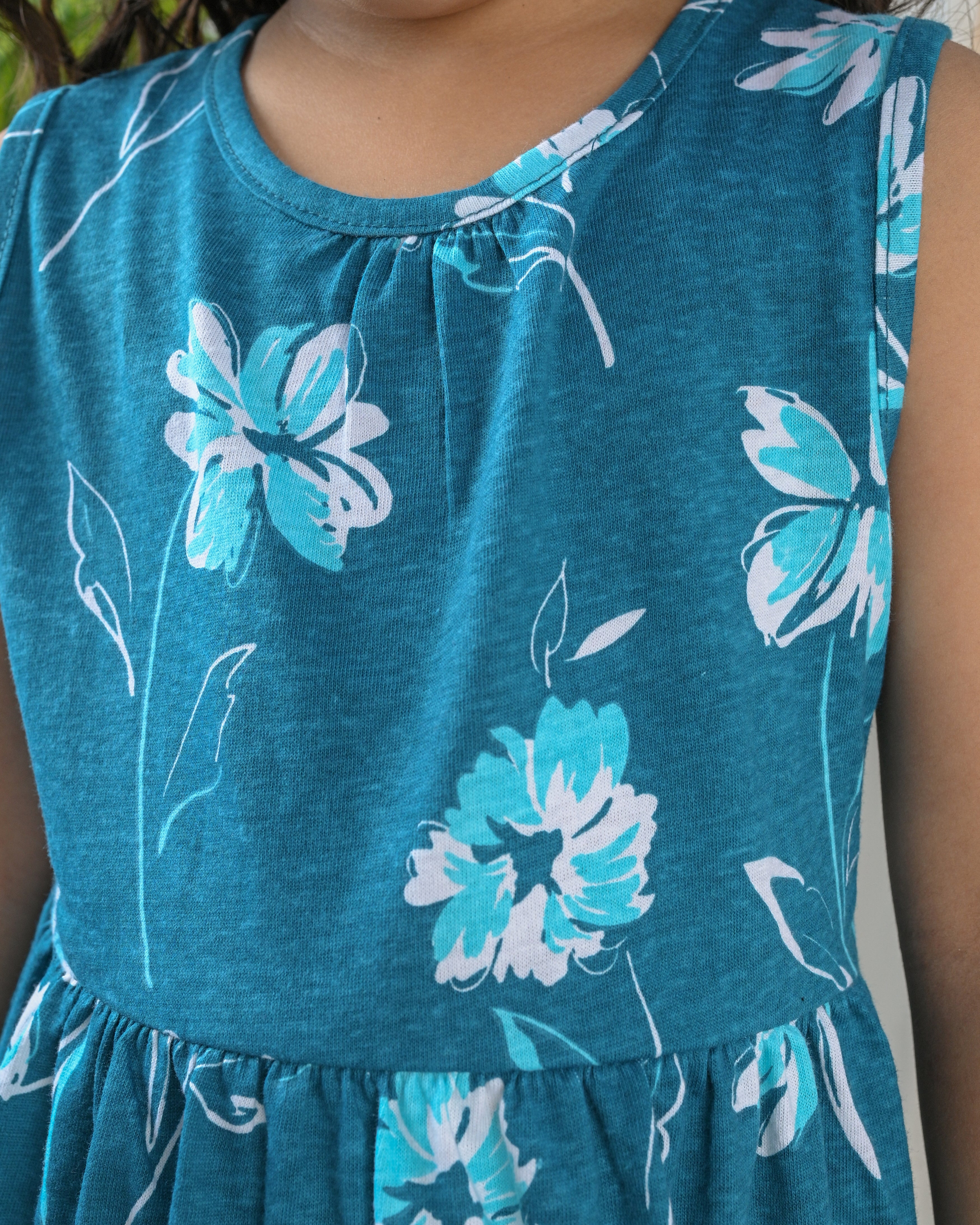 Teal Floral Frock – Cotton Jersey