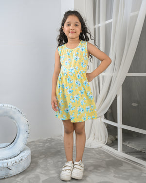 Yellow Floral Frock & Legging Set